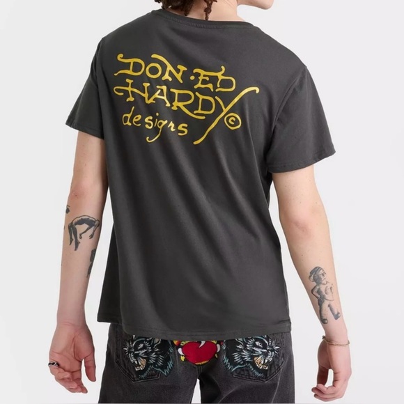 ED HARDY Ace Skull Men's Charcoal Gray T-shirt - Picture 2 of 10